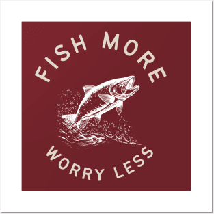 Fish more worry less - retro style fishing Posters and Art